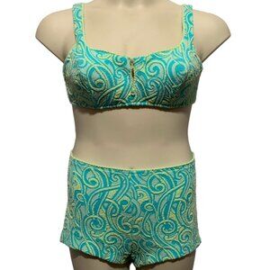 Vintage 50's 60's Glenbrooke By Sea Lure Sz 16/38 Blue Swimsuit Bikini